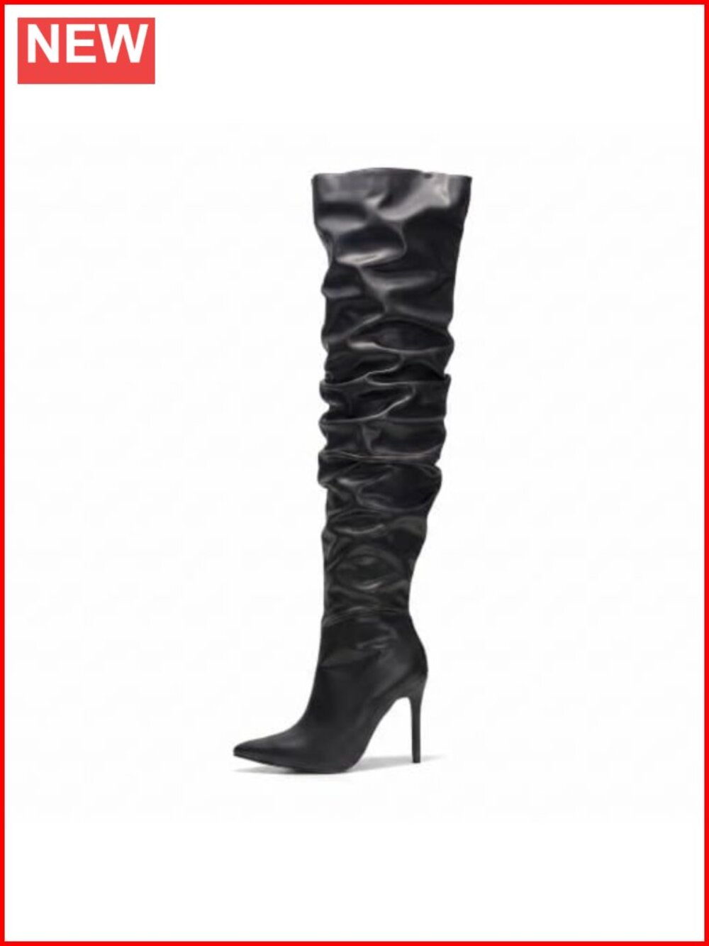 Pointed Toe Thigh High Boots 4 Inch Heel Cushioned Over the Knee Slouch